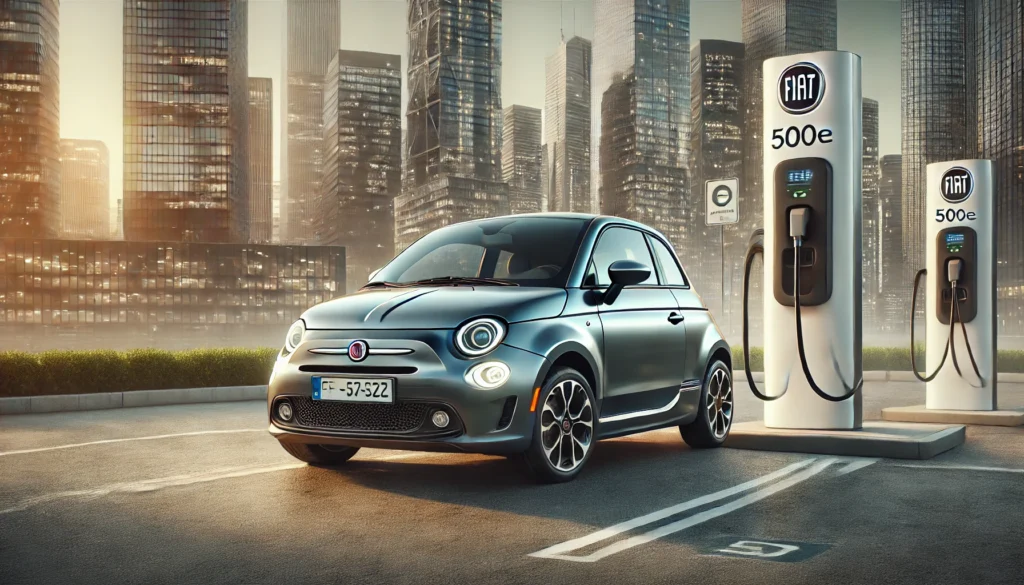 Electric Fiat 500 charging.