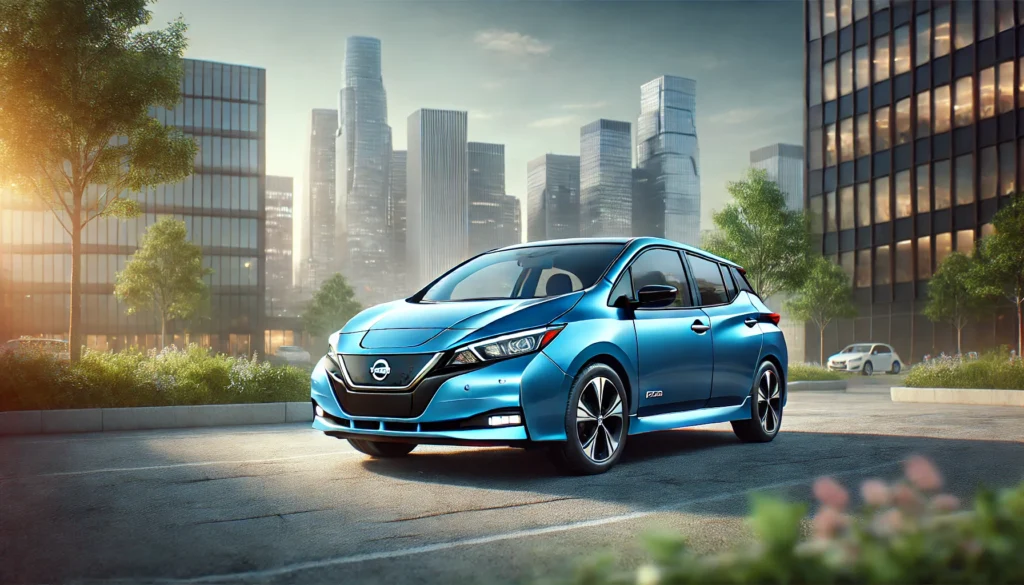 Blue Nissan Leaf