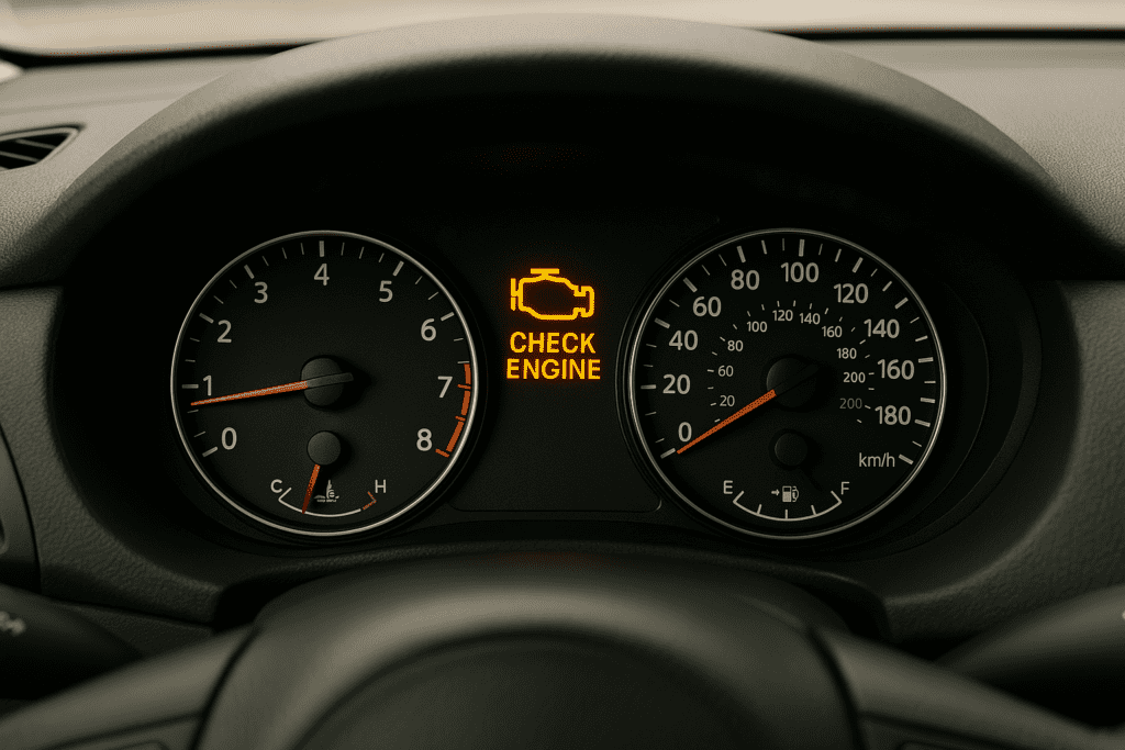 Check Engine light on dashboard of vehicle is illuminated.