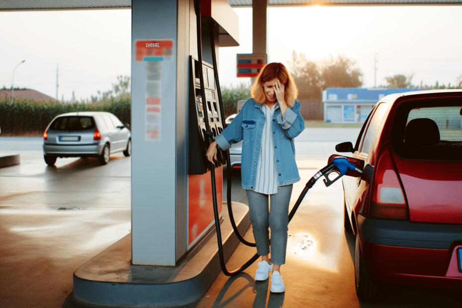 A woman mistakenly places diesel gas in her normal vehicle.