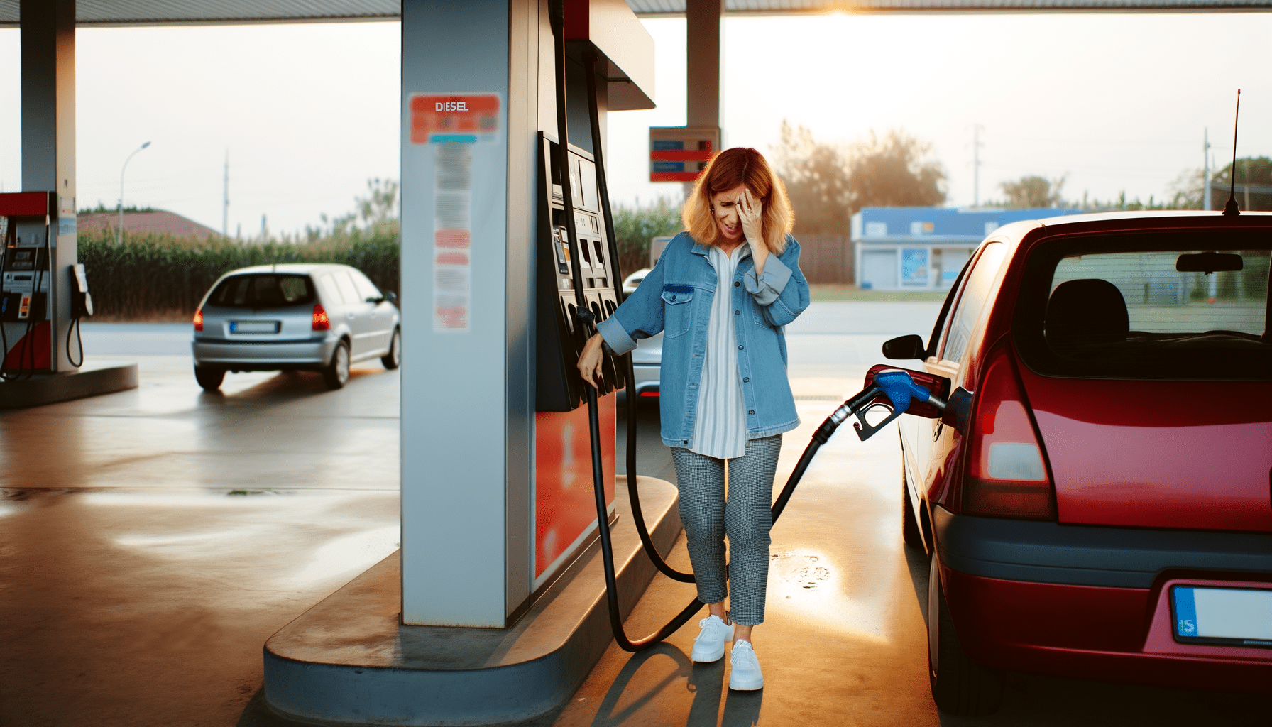 A woman mistakenly places diesel gas in her normal vehicle.
