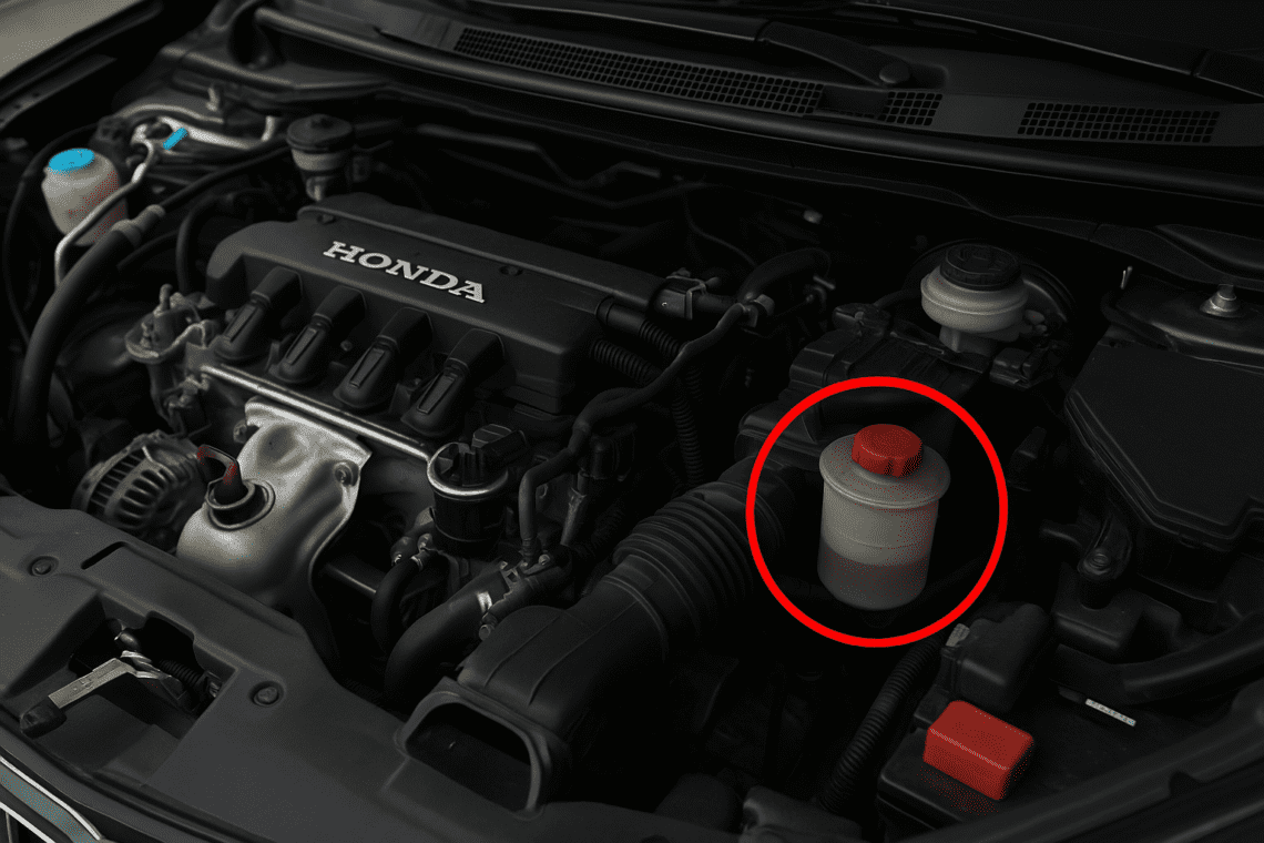 Low power steering fluid as seen in a Honda Civic.
