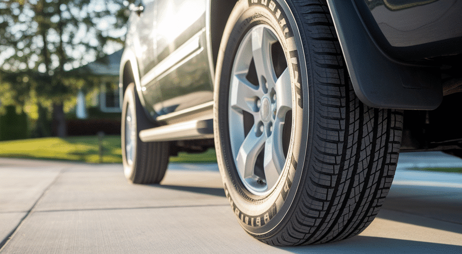 Tire sidewall with size information.