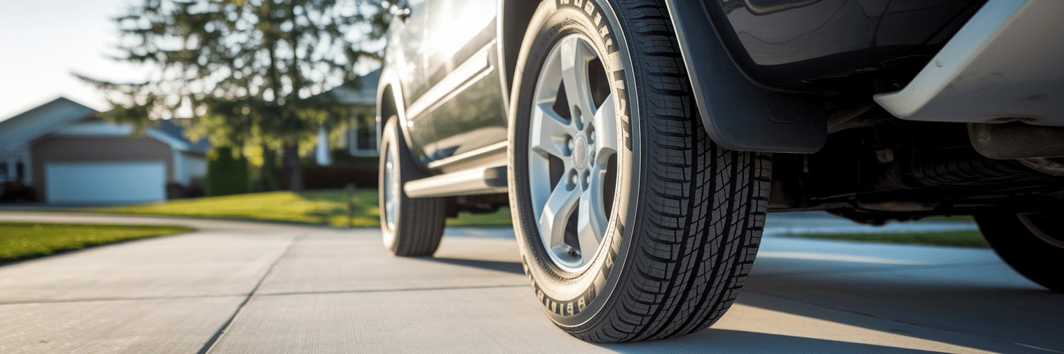 Tire sidewall with size information.