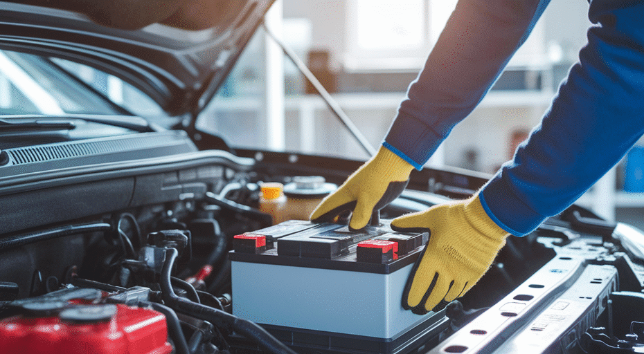 Person installing a new car battery.