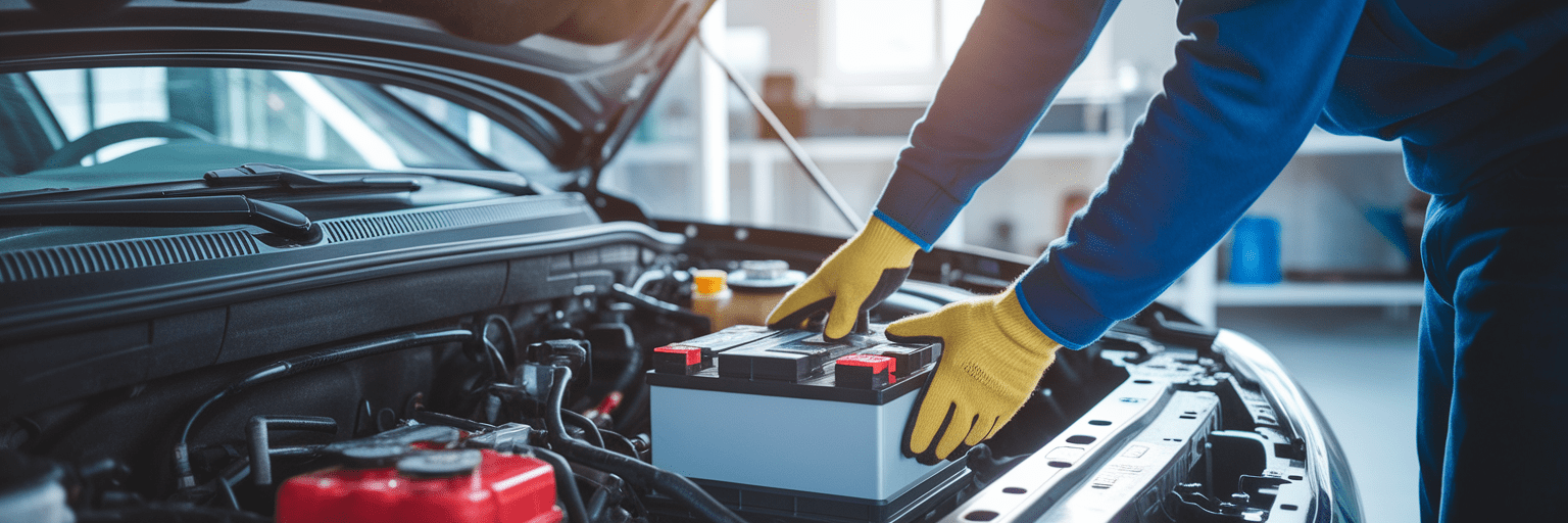 Person installing a new car battery.