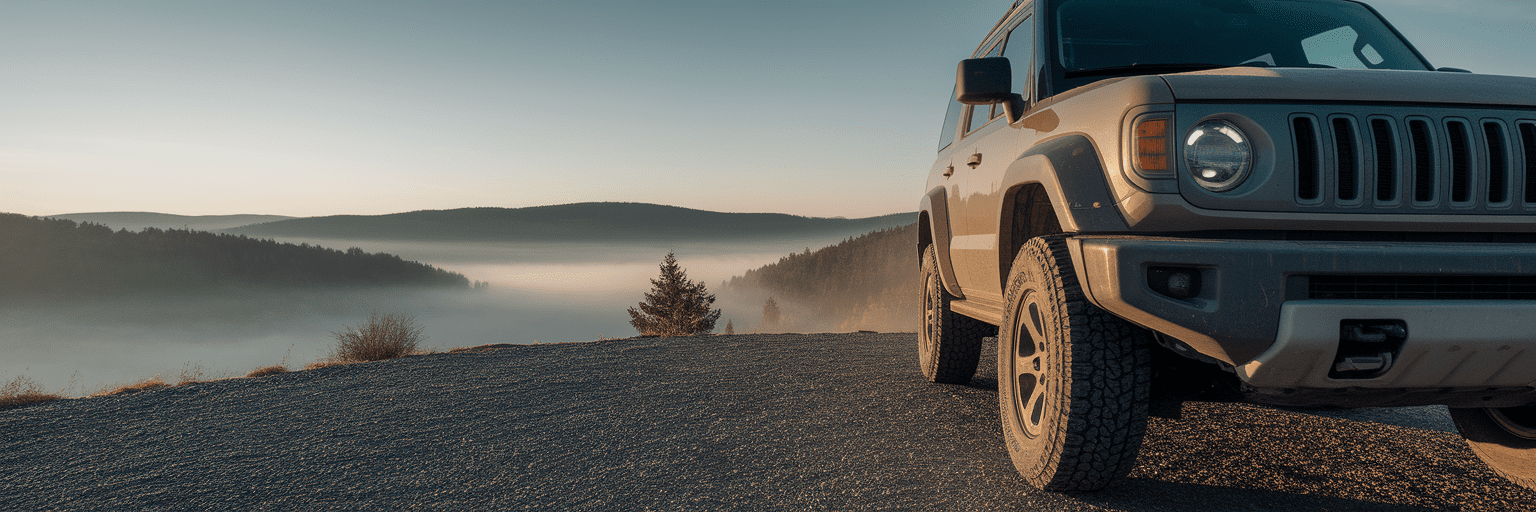 Rugged off-road vehicle at scenic overlook