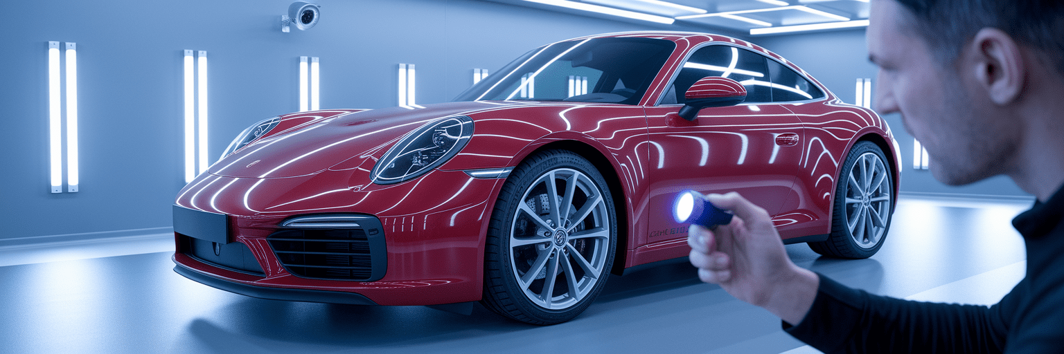 Owner inspecting a sports car engine.