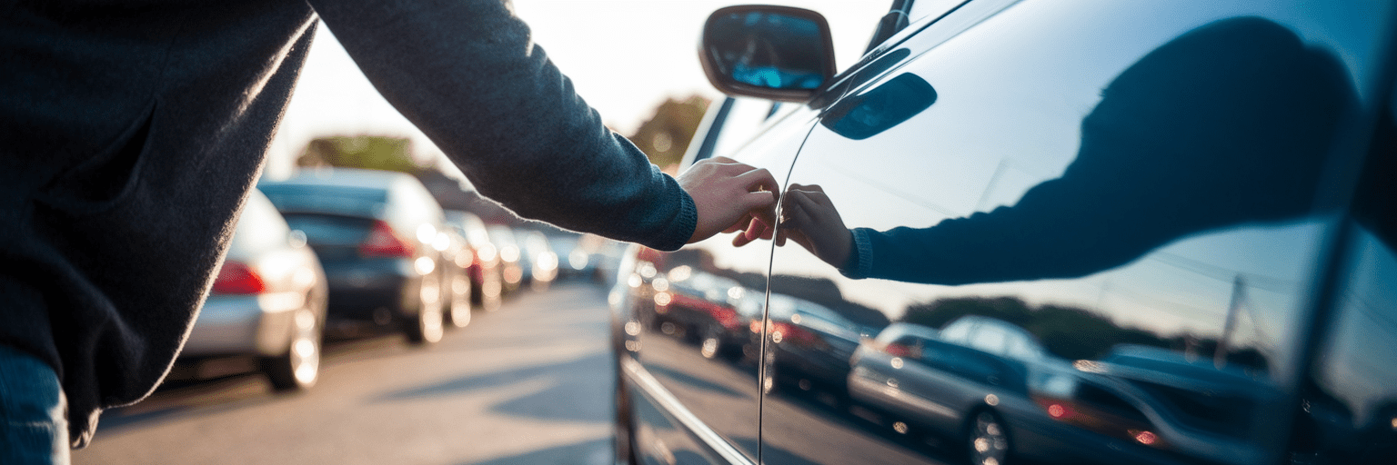 Person inspecting used car paint.