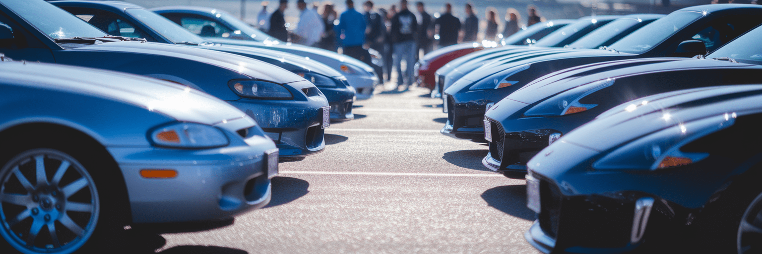 Used sports cars at a car meet.