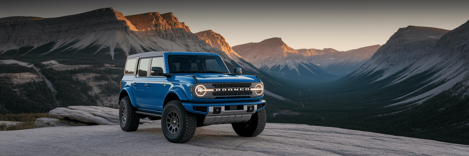 Prepared off-road vehicle at sunset.