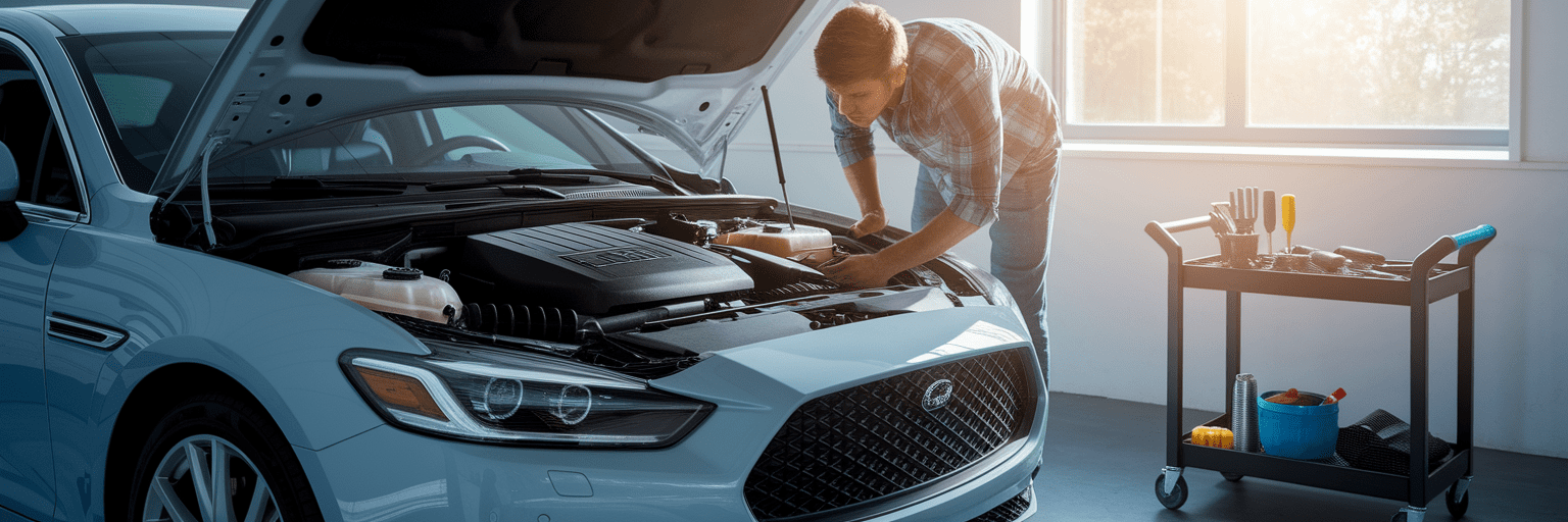 Person performing DIY maintenance on car engine.
