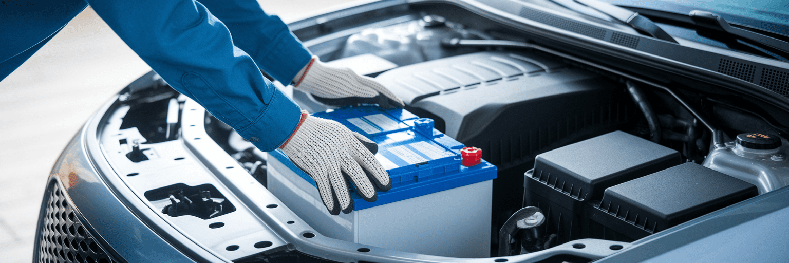 Person installing new car battery.