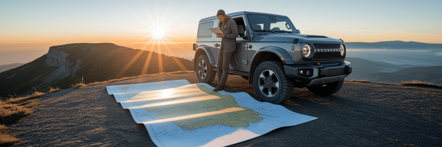Off-road vehicle at scenic overlook