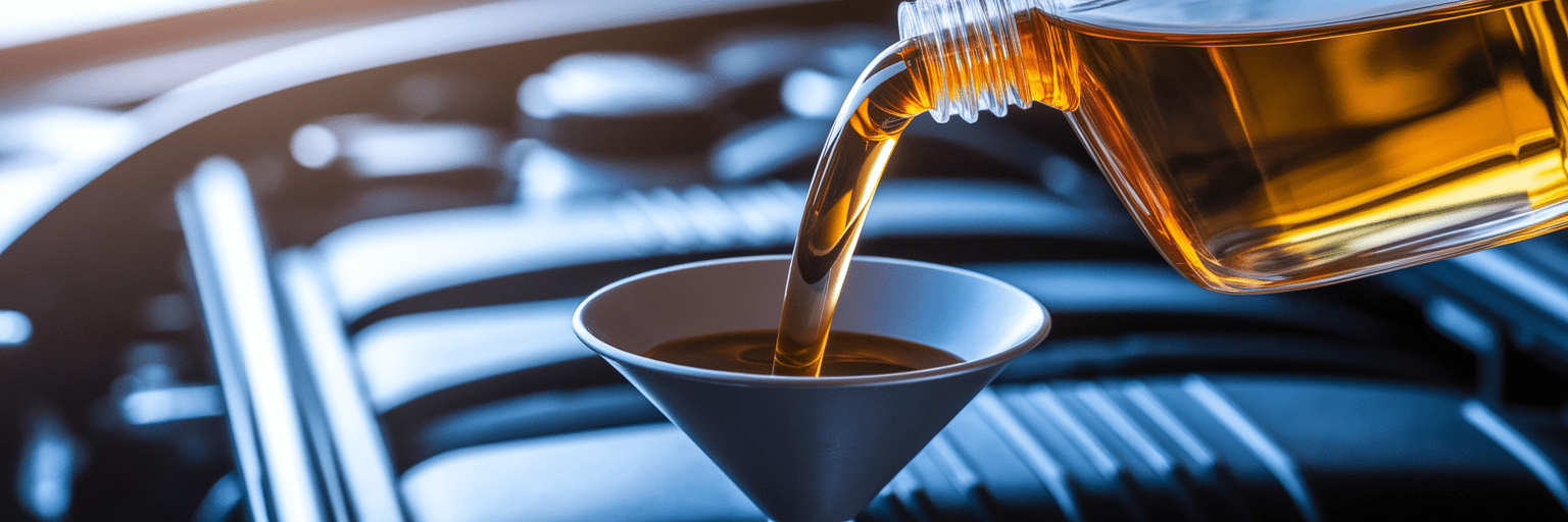 Pouring new motor oil into engine