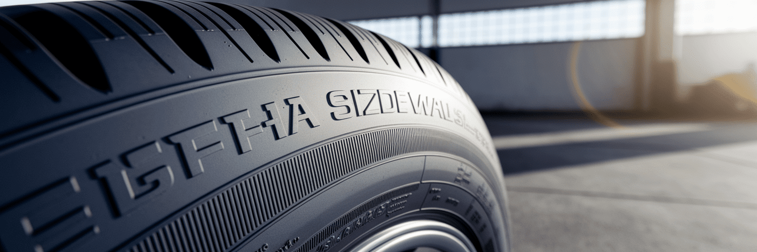 Detailed close-up of tire size numbers