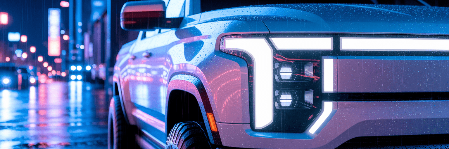 Futuristic electric pickup truck headlight.