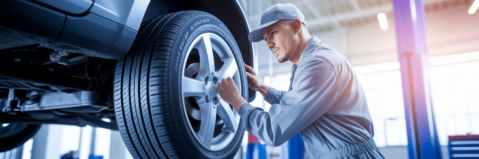 Mechanic performing tire rotation service
