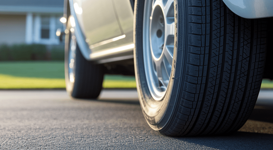 Close-up of a car tire tread.