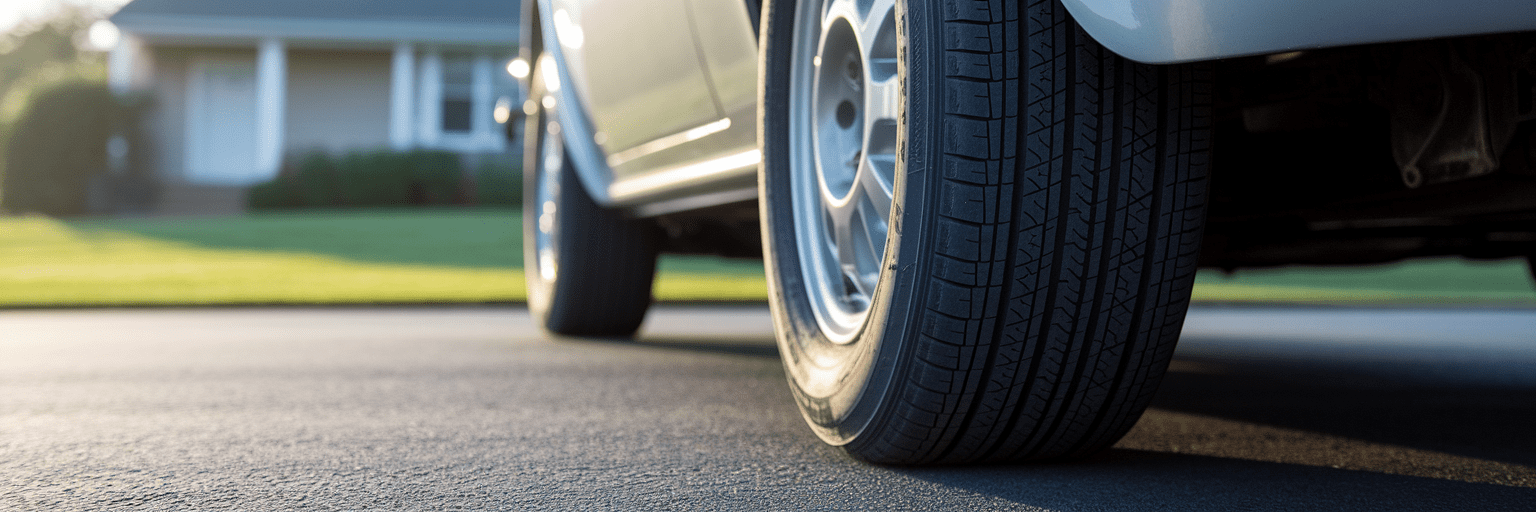 Close-up of a car tire tread.