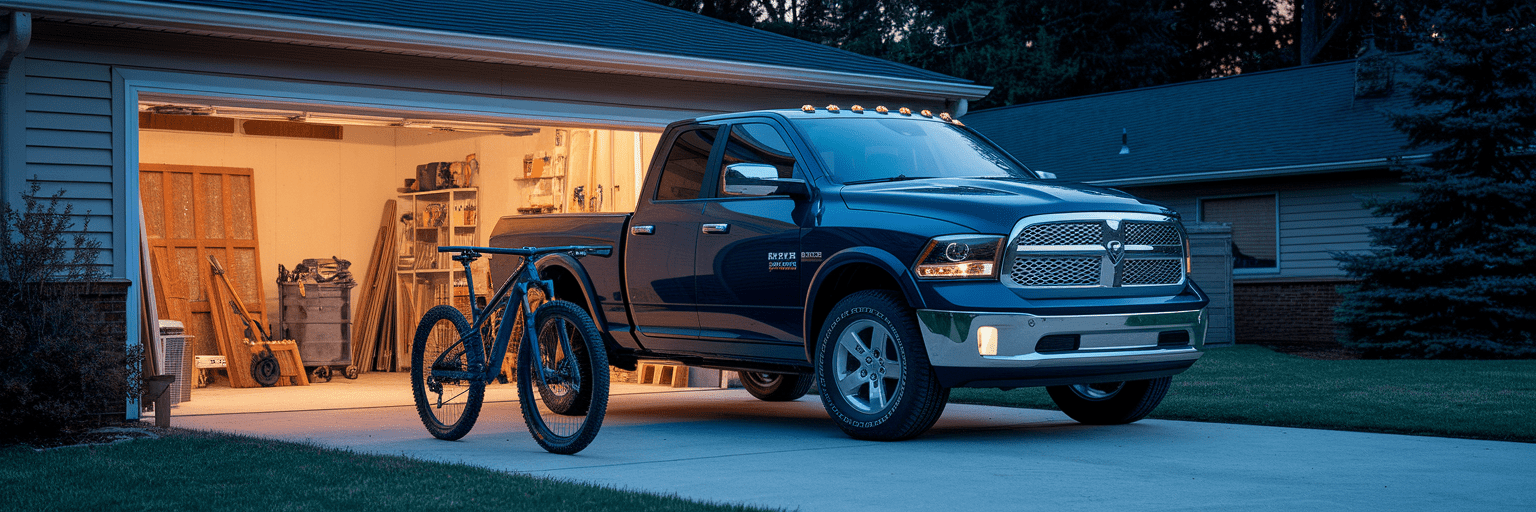Used pickup truck in driveway at dusk.