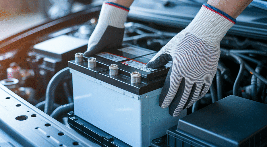 Installing a new car battery.