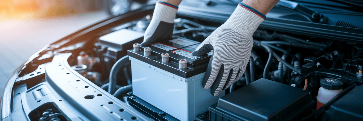 Installing a new car battery.