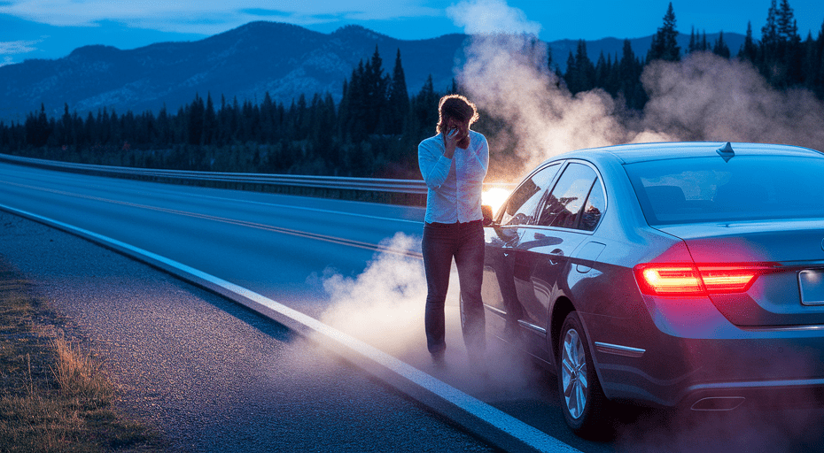 Car overheating on side of road.