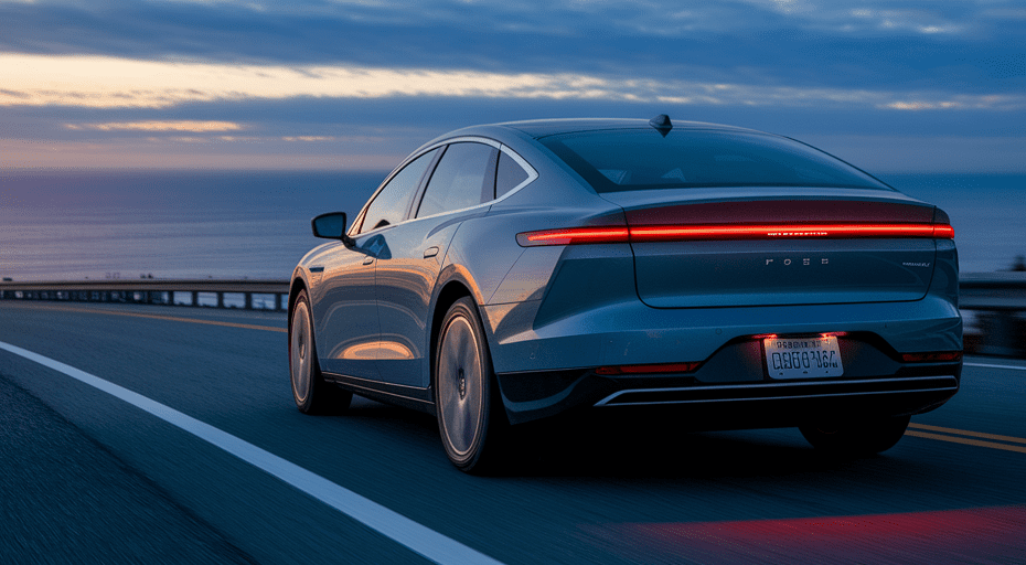 Modern electric car on coastal highway