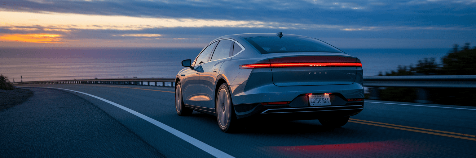 Modern electric car on coastal highway