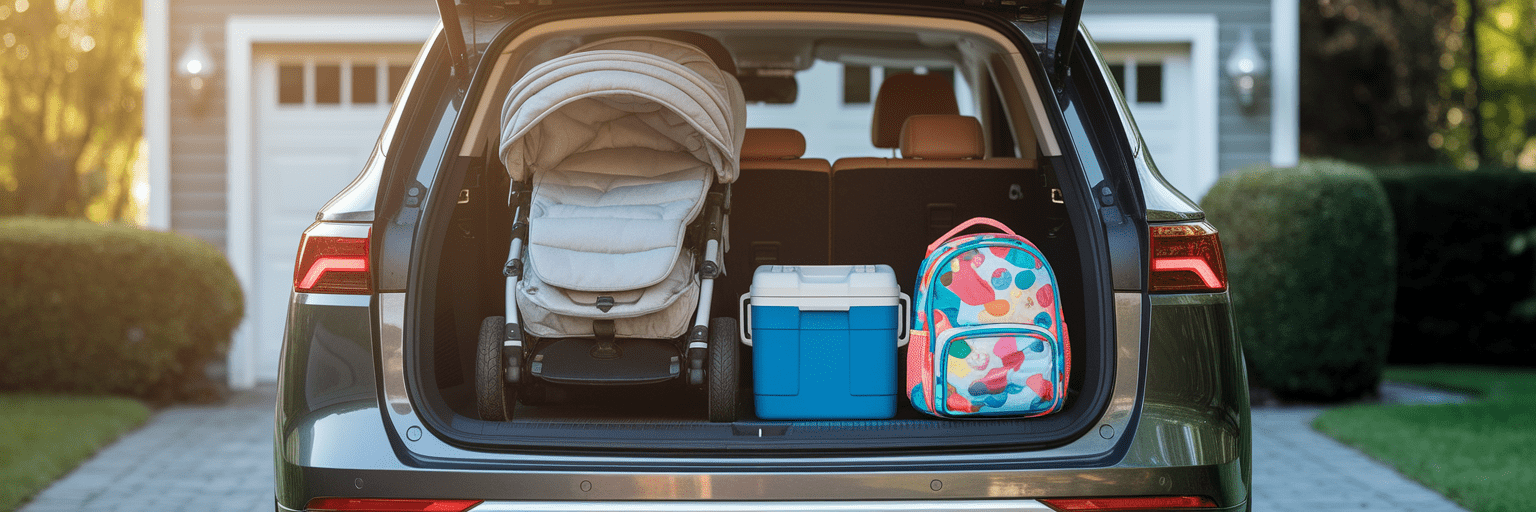 Family SUV trunk packed for trip.
