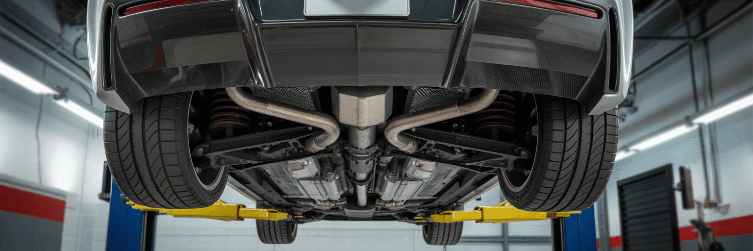 Chevrolet Corvette on a service lift.