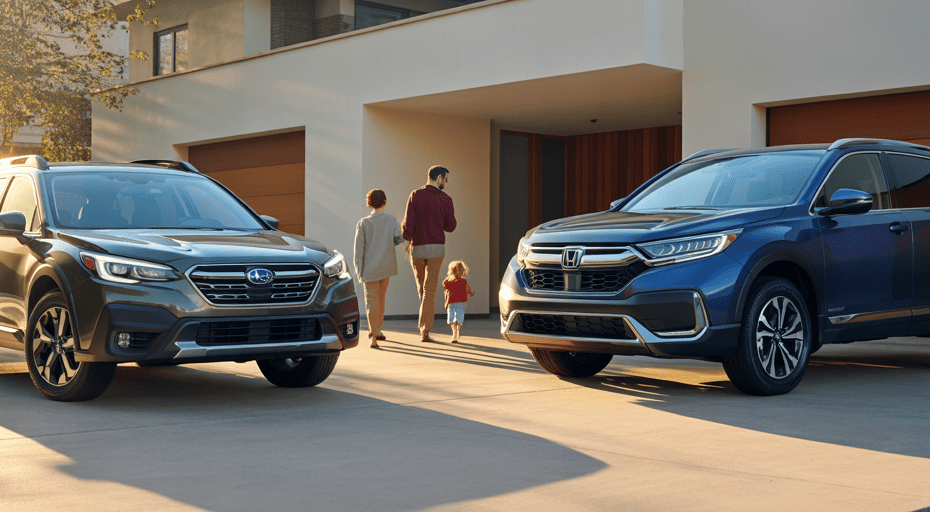 Subaru Outback and Honda CR-V in driveway.