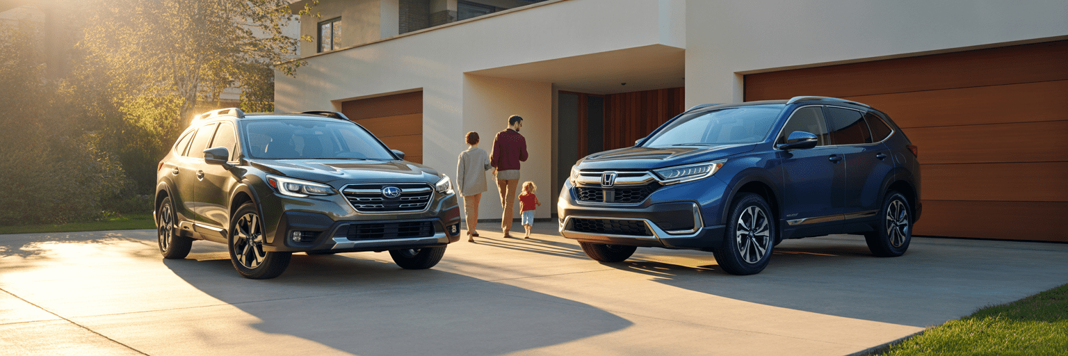 Subaru Outback and Honda CR-V in driveway.