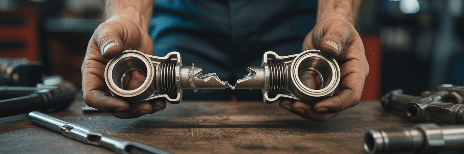 Mechanic holding a broken engine rod.