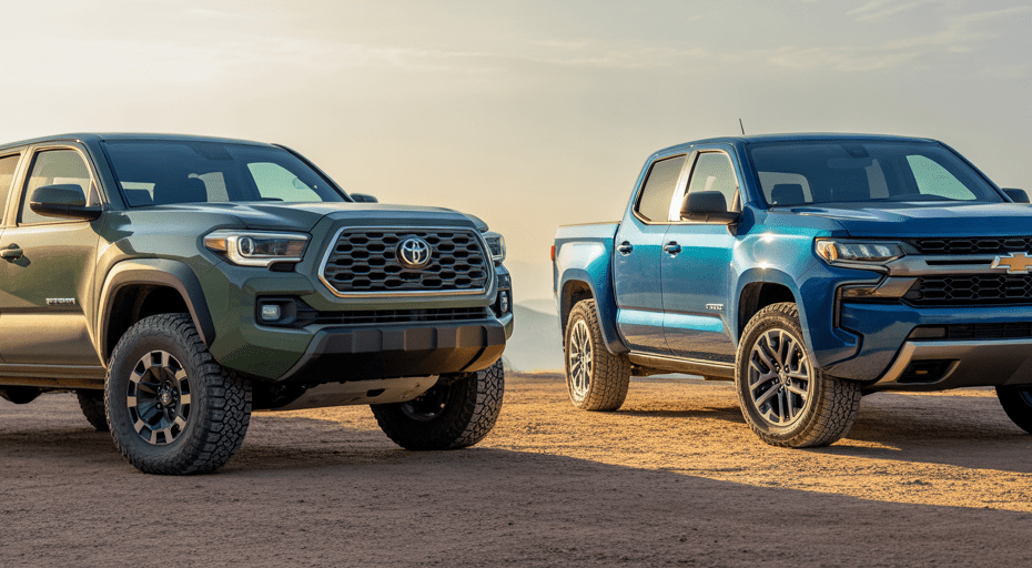 Toyota Tacoma and Chevrolet Colorado off-road.