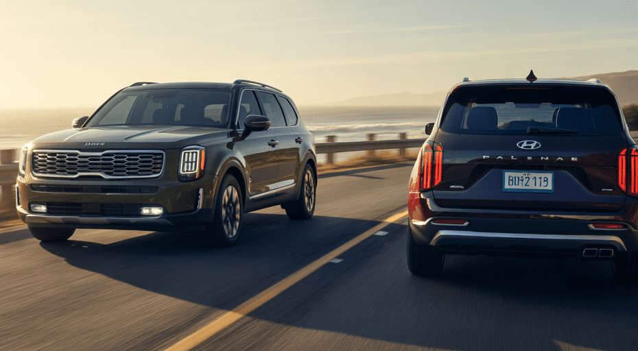 2026 Kia Telluride and Hyundai Palisade on coastal highway