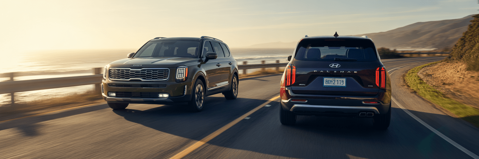 2026 Kia Telluride and Hyundai Palisade on coastal highway