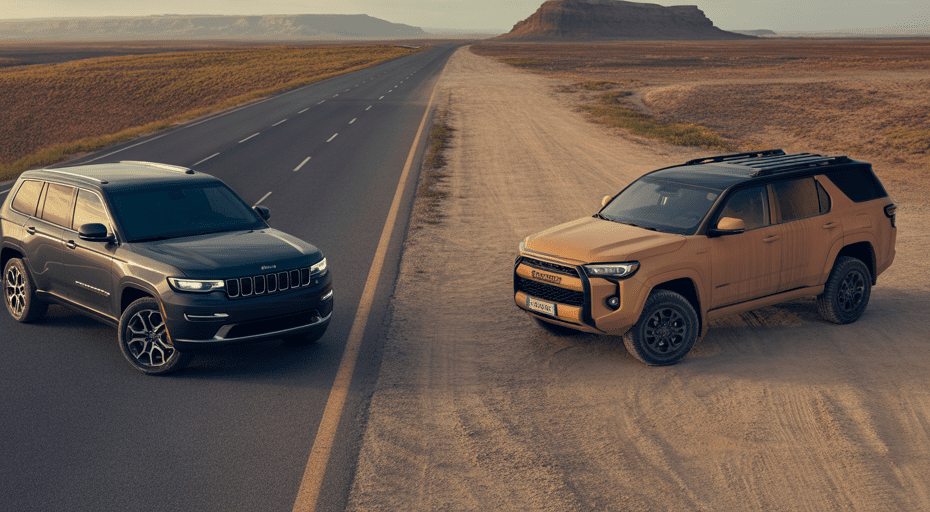 Jeep Grand Cherokee and Toyota 4Runner at crossroads