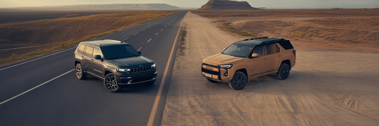Jeep Grand Cherokee and Toyota 4Runner at crossroads