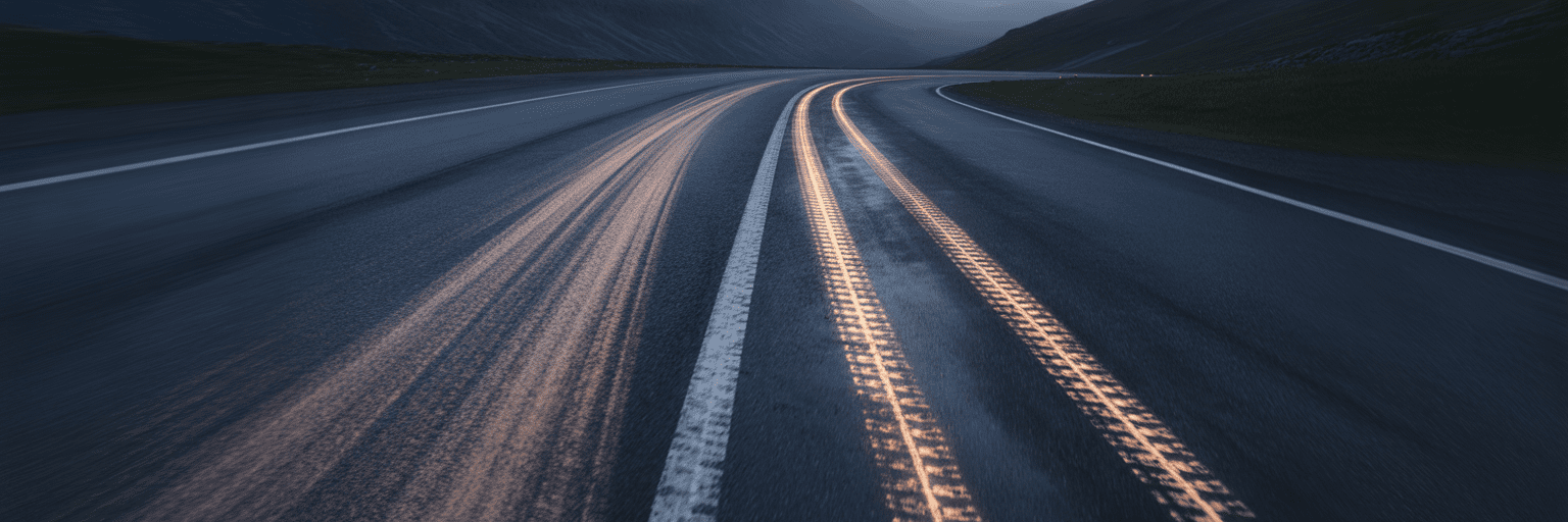Aggressive and precise tire tracks on asphalt.