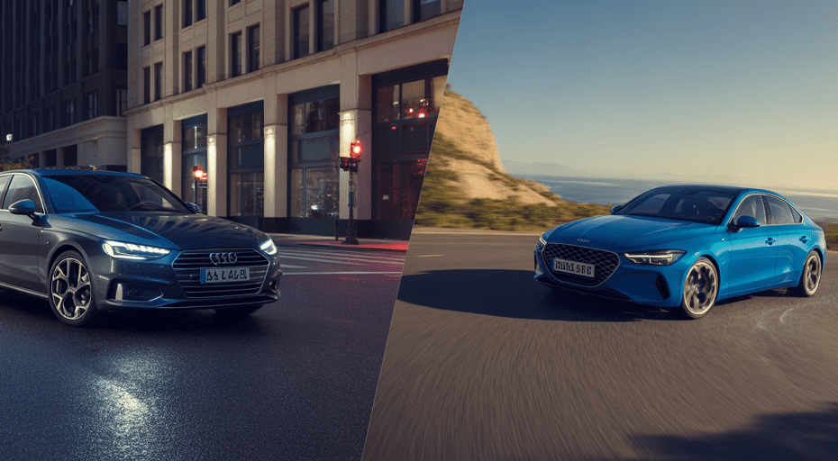 Audi A4 in city vs Genesis G70 on coastal road
