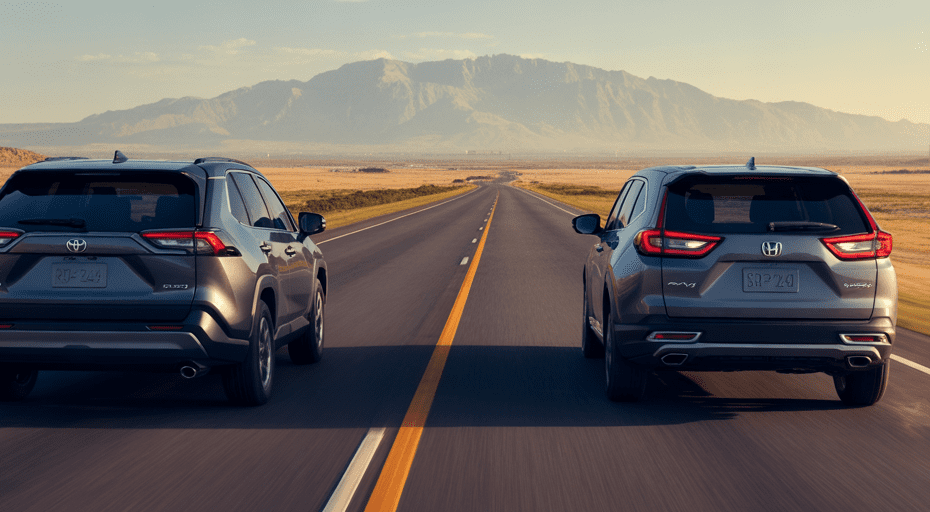 Toyota RAV4 and Honda CR-V at a fork in the road