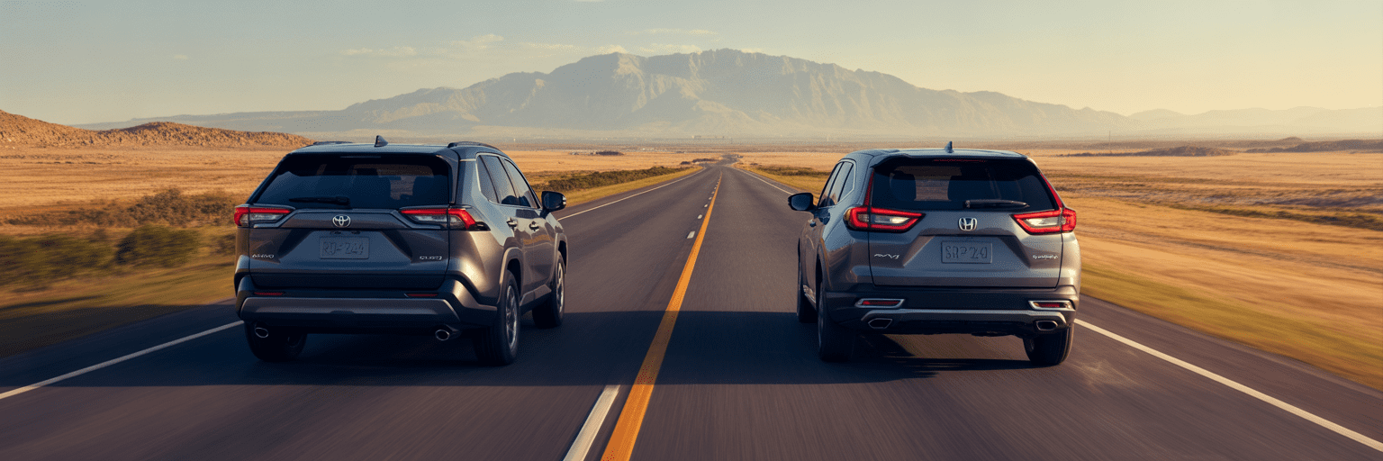 Toyota RAV4 and Honda CR-V at a fork in the road