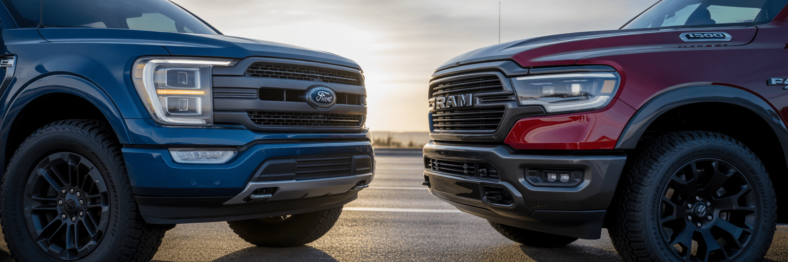 2026 Ford F-150 and Ram 1500 front view