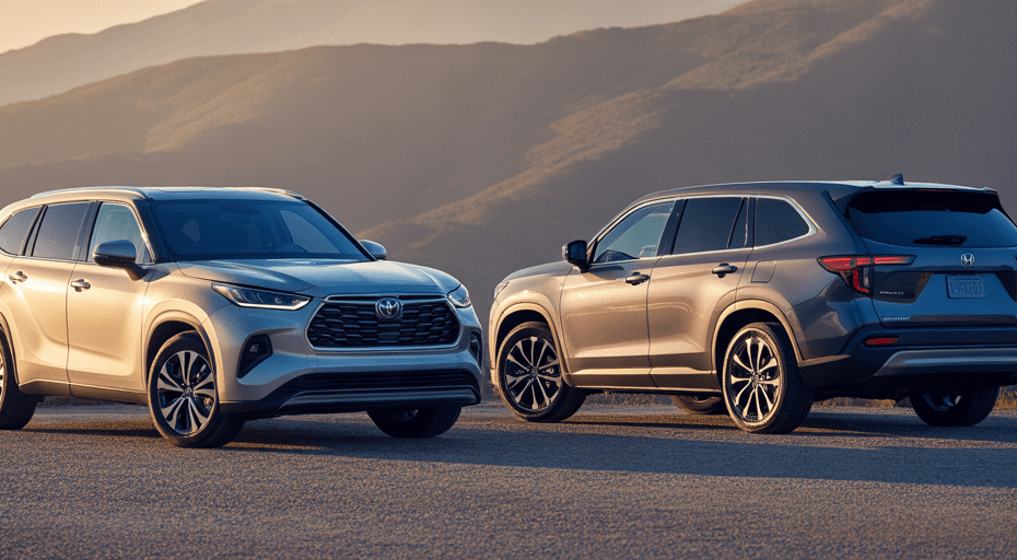 2026 Toyota Highlander and Honda Pilot on scenic highway