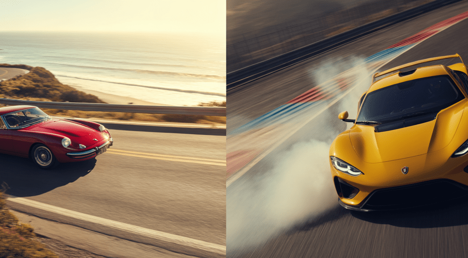 Red grand tourer versus yellow hybrid supercar.