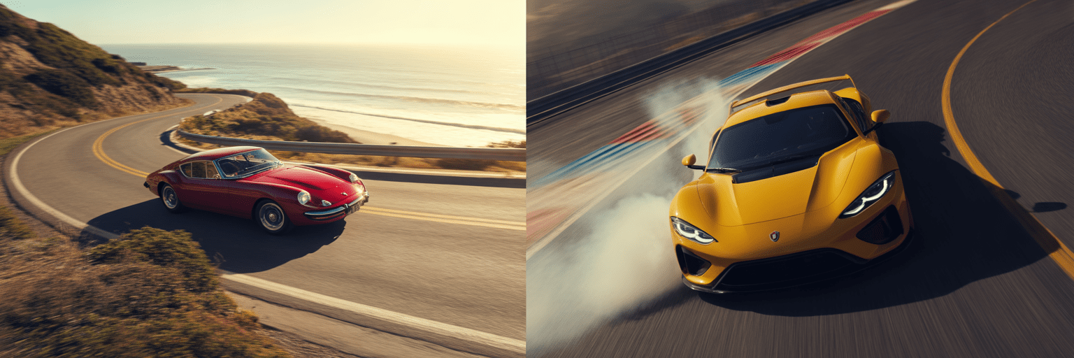 Red grand tourer versus yellow hybrid supercar.