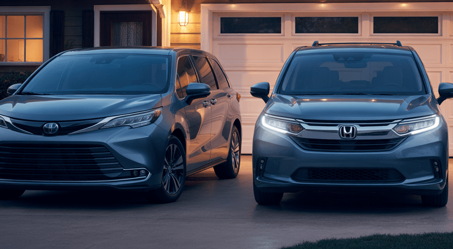 Toyota Sienna and Honda Odyssey in suburban driveway.