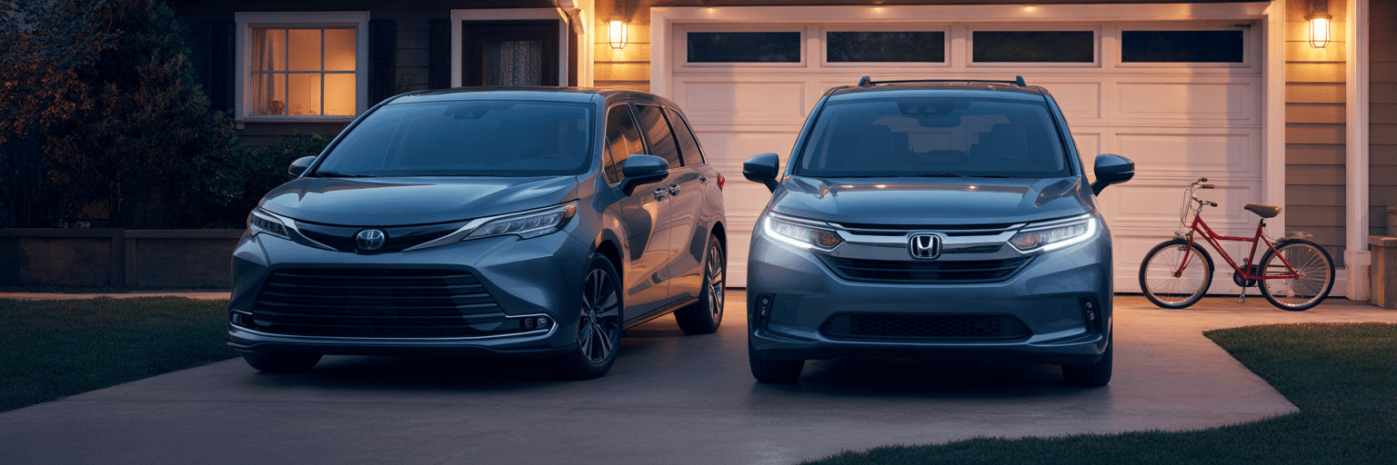 Toyota Sienna and Honda Odyssey in suburban driveway.